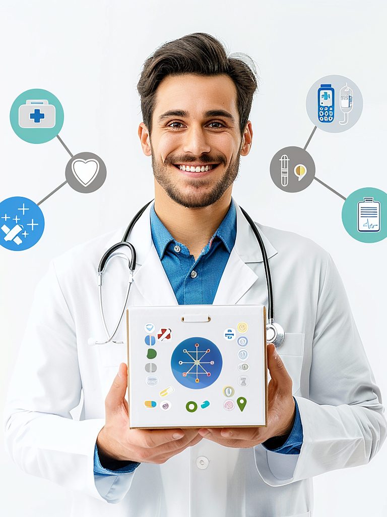 Medical person introducing different technology